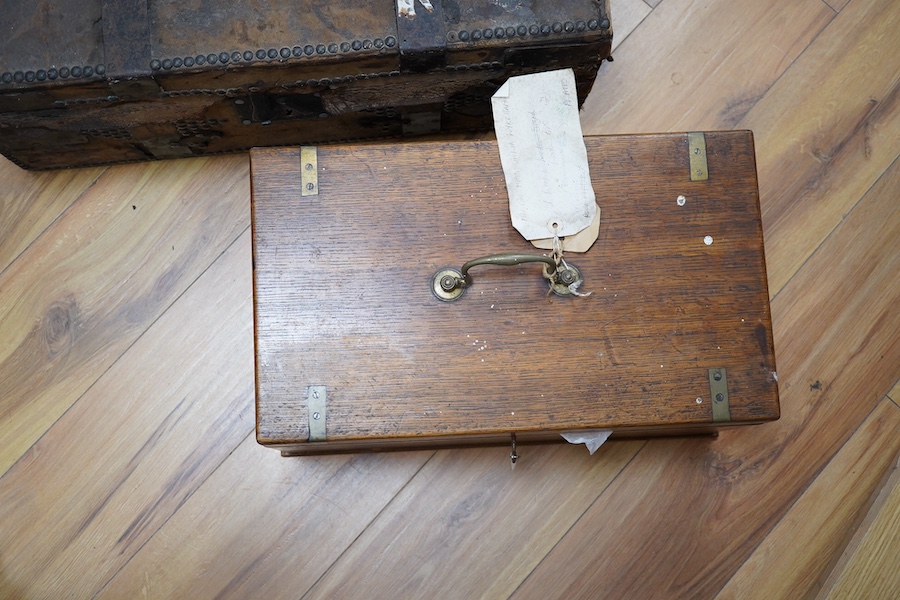 A Studded trunk and a brass bound box. Condition - poor